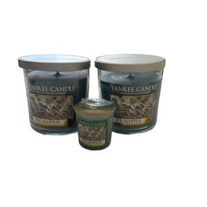 3 Yankee Candles 2 SMALL Tumbler 7oz Eucalyptus 1 votive RETIRED Home Fragrance